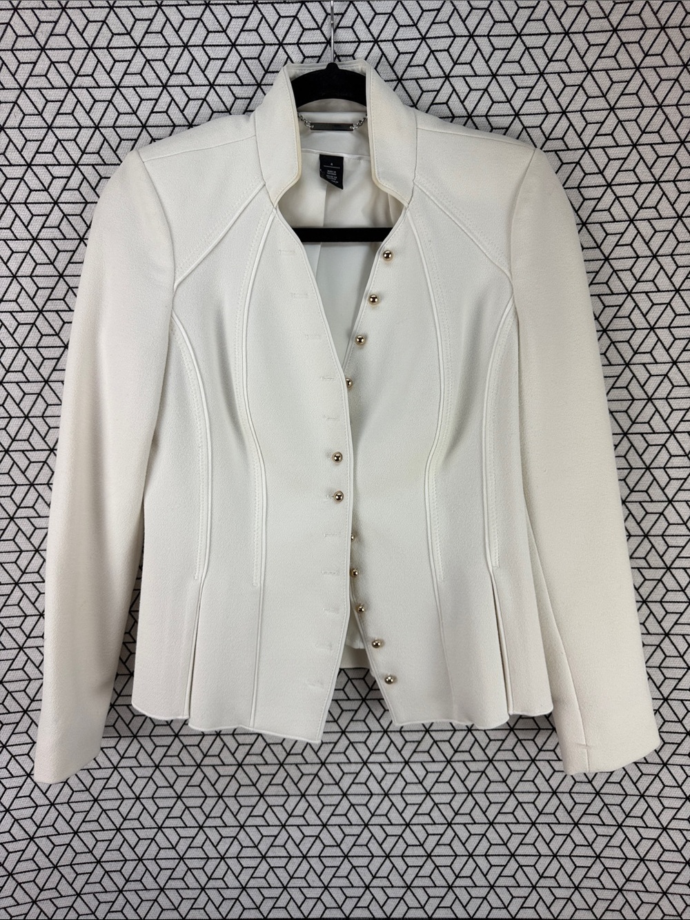 White House Black Market Ivory Tailored Peplum Jacket with Gold Buttons